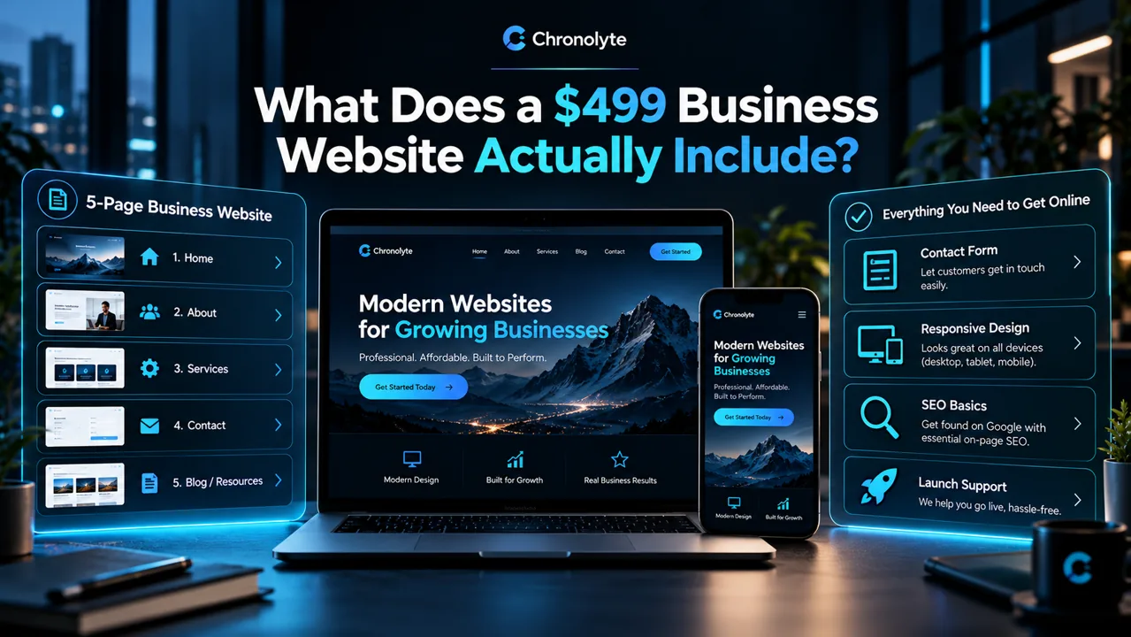 What Does a $499 Business Website Actually Include? illustrated planning guide by Chronolyte
